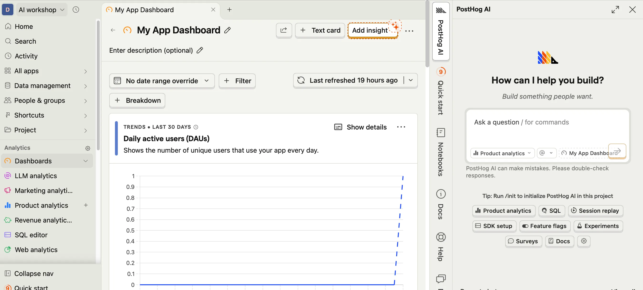 PostHog dashboard